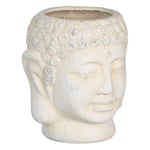 BigBuy Garden Pot en Terre Cuite Bouddha Oriental crème 14 x 14 x 15,5 cm