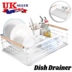 UK Large Kitchen Sink Dish Drainer Rack with Drip Tray and Plate Cutlery Holder