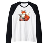 Cute Fox Eating Ramen Bowl Foxes Japanese Food Noodles Raglan Baseball Tee