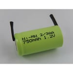Vhbw - 2/3AA ni-mh pile batterie 750mAh (1.2V) cosse à souder en u pour la fabrication de modèles, éclairage solaire, téléphone, etc.