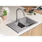 Evier Cuisine 78 x 50 cm, Evier en Granit 1,5 bac + Kit de Vidage, Evier a Encastrer de Primagran Gris - gray