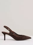 Reiss Cecily Suede Cut Out Twist Heeled Pointed Slingbacks, Chocolate