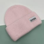 Stickad Herr Dam Ganni Vinter Varm Cap Manschettstickad Stretch Beanie Hatt Pink