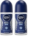 NIVEA MEN Déodorant bille Cool Kick (1 x 50 ml), Déodorant homme fraîcheur vivifiante et 48h de protection 72 h, Anti-transpirantqui prend soin de votre peau (Lot de 2)