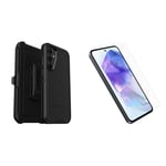 Otterbox Defender Coque pour Samsung Galaxy A55 5G, Supporte 5X Plus de Chutes Que la Norme Militaire, Noir + Protecteur d'écran Glass pour Galaxy A55 5G, Livré sans Emballage