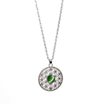 Cats Eye Flower of Life Necklace Pendant Green Silver Plated 18" Chain Spiritual