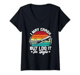 Womens I May Crash, But I Do It In Style Remote Control RC Plane V-Neck T-Shirt