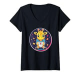 Womens Adorable Giraffe In Space Adventure V-Neck T-Shirt