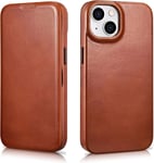 FUTLEX Leather Folio Case Compatible with iPhone 14 MagSafe and Wireless Brown