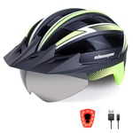 Shinmax Casque de vélo,Casque Velo Homme avec Lumière LED Rechargeable USB Casque Vélo Femme avec Lunettes Magnétiques Détachables Visière Casque VTT pour Adultes Réglable 57-62cm(NR-032)