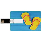 16G USB Flash Drives Credit Card Shape Yellow and Blue Memory Stick Bank Card Style Flip Flops on Wooden Pier Cheerful Holiday Travel Relax Image,Sky Blue Yellow Pink Waterproof Pen Thumb Lovely Jump