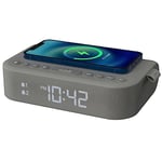 i-box Réveil sans Fil avec Recharge sans Fil, Radio de Chevet, Haut-Parleur Bluetooth stéréo, Charge Qi sans Fil avec Port de Charge USB, Double Alarme, Radio FM