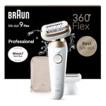 Braun Silk-épil 9, Epilator with Pivoting Head for Easy Hair Removal, Wet & Dry, Lasting Smooth Skin, with Lady Shaver Head & Trimmer Comb, 9-041, White/Silver