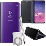 Coque Pour Samsung Galaxy S10e Smartphone Clear View Case Placage Miroir Effet Coque À Rabat Pu Cuir Anti Choc Housse Avec Fonction De Support - Violet