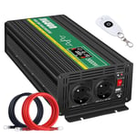 JIGUUN 3000W Convertisseur 12V 220V Pur Sinus Onduleur transformateur Puissance crête 6000W avec Télécommande sans Fil Écran LCD 2 Prises EU 1 Port USB pour Voiture Camping Voyage Urgence