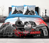 Home Passion | Housse de Couette - 3 Pièces | 100% Coton - 57 Fils | 2 Personnes - 220x240 cm | Paris Bleu