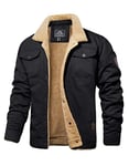 MAGCOMSEN Trucker Jacket for Men Winter Thermal Coats Classic Mens Jackets Outdoor Windproof Coats Classic Turn-Down Collar Jackets Cotton Comfy Coats with Pockets, Black