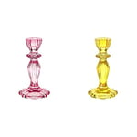 Beautiful & Decorative Glass Candlestick Holder Stand for candles, Ideal, Valentines, Christmas or Wedding Anniversary Present Pink and Yellow