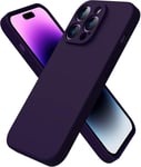 Coque Iphone 14 Pro,Coque Silicone Liquide Pour Iphone 14 Pro 6.1"" ,Avec 1 Verres Trempés,Surélevée Pour Écran & Caméra,Case Protection Complète 360 Degré,Coque En Silicone-Violet Foncé