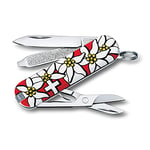 Victorinox, Classic, Swiss Army Pocket Knife, Small, Multi Tool, Camping, 7 Functions, Blade, small, Nail file, Screwdriver 2.5 mm, Edelweiss