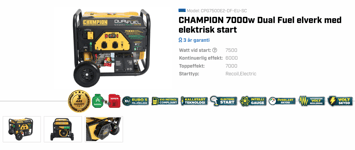 Champion 7000w Dual Fuel elverk med elektrisk start CPG7500E2