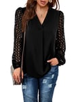 Beluring Ladies Tops Long Sleeve Silky T Shirts Trendy V Neck Evening Tops Black Size 16 18