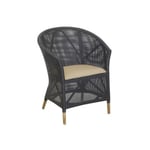 Fauteuil en résine noire et teck + coussin extérieur