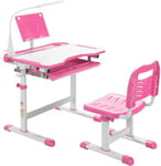 Bureau Enfant Ensemble Table et Chaise pour Enfants avec Lampe Plaque de Table Inclinable Hauteur Angle Réglables Rose