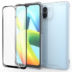 binandteam Transparent Coque pour Xiaomi Redmi A1 / Redmi A2 4G avec Verre Trempé Protection écran,Housse Silicone TPU Antichoc + Rigide en PC Étui pour Xiaomi Redmi A1 / Redmi A2 4G - Transparent