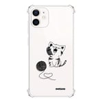 Evetane Coque Compatible avec iPhone 12 Mini Silicone Coins antichocs Solide Protection complète Resistant Transparente Chat et Laine Motif Ecriture Tendance