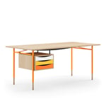 House of Finn Juhl - Nyhavn Desk, 170 cm, with Tray Unit, Oak Clear oil, Orange Steel, Warm - Skrivebord - Finn Juhl - Oransje,Tre farget - Metall/Tre