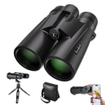 12x42 HD Binoculars for Adults, High Power Binoculars with Tripod Phone Adapter, Waterproof Compact Binoculars for Bird Watching Hunting Stargazing, Clear Low Light Night Vision, BAK4, FMC Prisms