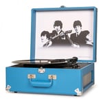 Crosley The Beatles Anthology Portable Turntable - Bluetooth Record Player, 3-Speed Suitcase Vinyl Player, Home Turntables for Vinyl Records, Built in Stereo Speakers, Bluetooth Receiver, AUX, Blue