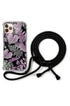 La Coque Francaise et étui téléphone mobile cordon iphone 11 pro noir dessin fleurs tropicales parme la coque francaise