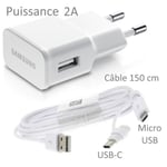 Chargeur USB Original 2A + Câble Long 150 cm Pour SAMSUNG Galaxy Core Prime VE