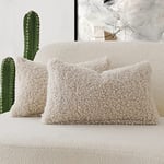 Foindtower Lot de 2 Housses de Coussin décoratives en Fausse Fourrure bouclée en Fausse Fourrure en Boucle bouclée texturée en Peau de Mouton pour Chaise et canapé, 30,5 x 50,8 cm, crème Neutre