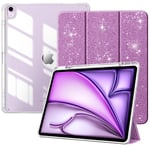 TiMOVO Coque pour Nouvel iPad Air 13 Pouces (M2) 2024 avec Porte-Stylet, Étui Fine Mise en Sommeil/Réveil Auto, Housse Arrière Transparente avec Support pour iPad Air 13, Paillettes Violet