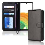 TECHGEAR Galaxy A33 5G Leather Wallet Case, Flip Protective Case Cover with Wallet Card Holder, Stand and Wrist Strap - Black PU Leather with Magnetic Closure Designed For Samsung A33 5G