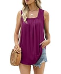 Aokosor Summer Tops for Women Square Neck Vests Ladies Pleated Sleeveless Tank Top Purple Size 6-8