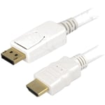 Cable DisplayPort male hdmi male 2m - Blanc