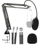 YOUSHARES Yeti Mic Stand with Pop Filter - Upgraded Heavy Duty Mic Boom Stand with Foam Covers Windscreen Compatible with Blue Yeti Microphone