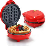 SUPERLEX Mini Round Waffle Maker, Waffle Iron Machine, Non-Stick Plates for Breakfast Snacks & Desserts, Compact asy Clean Red 550W