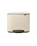 Brabantia Bo Pedal Bin - 11 + 23L Inner Buckets (Soft Beige) Waste/Recycling Kitchen Bin - Soft Closing Lid