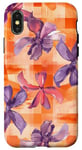 Coque pour iPhone X/XS Orange Art Déco Esthétique à carreaux avec rubans lilas et