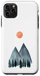 Coque pour iPhone 11 Pro Max Mountain Peaks Green Pine Trees Orange Sun Design minimaliste