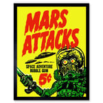Mars Attacks Space Adventure Bubble Gum Bright Illustration Advert Alien Monster UFO Saucer Art Print Framed Poster Wall Decor 12x16 inch