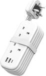 Extension Lead with USB Slots, Unidapt 2 Socket Extension Cable with 1 USB C an