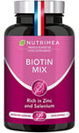 Biotin Hair & Nail Growth Supplement - Enriched with Zinc & Selenium - Contributes to Skin Care - 120 Vegan Capsules - French Expertise