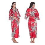 Blommig satin kimono morgonrock - elegant sovplagg för kvinnor L röd