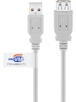 Pro USB 2.0 Hi-Speed extension cable with USB certificate Harmaa